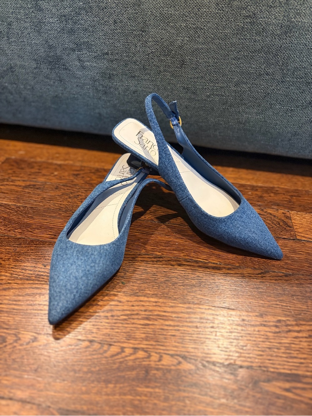 Franco Sarto Denim Tessa Pointed Toe Slingback Kitten Heels size 6